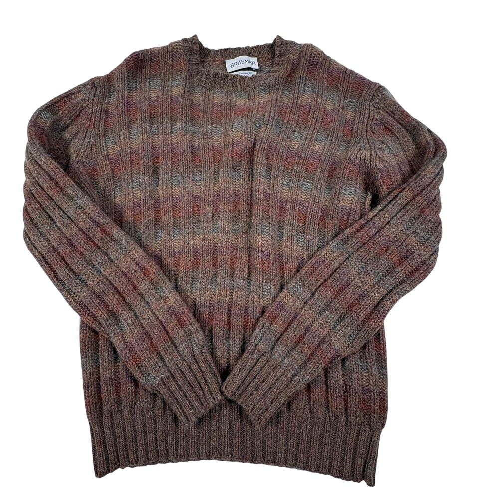 Vintage 70s Braemar Scottish Shetland Wool Ribbed Knit Sweater Men's L Brown